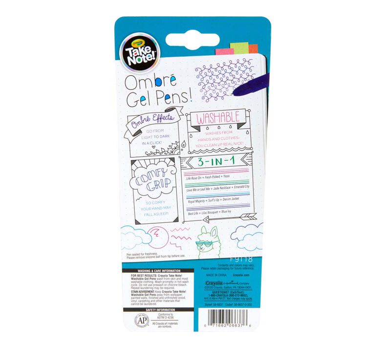 Take Note Washable Gel Pens, Ombre, 4 Count